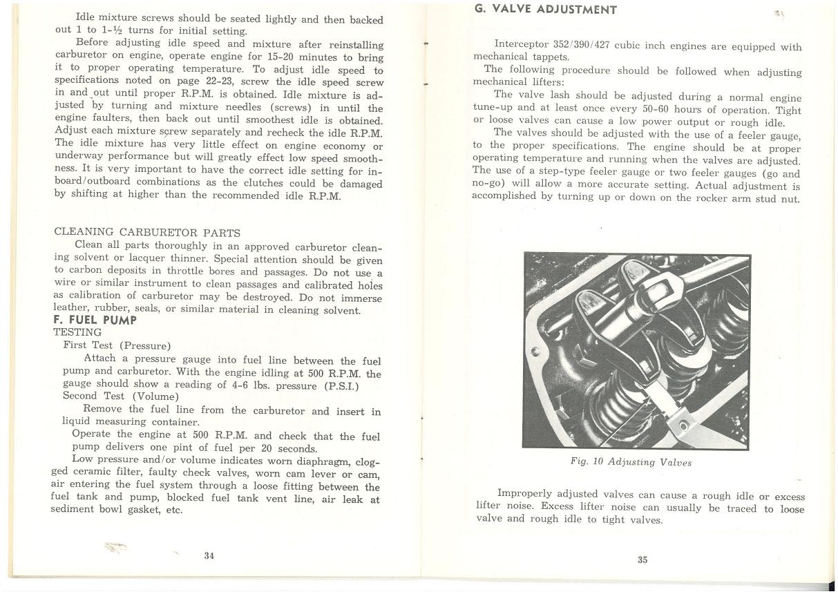 ... adjustment section from my Eaton Marine Interceptor owners manual, with regqrds to the solid lifter Ford "FE" series motor, of which the 427 Chris Craft ...
